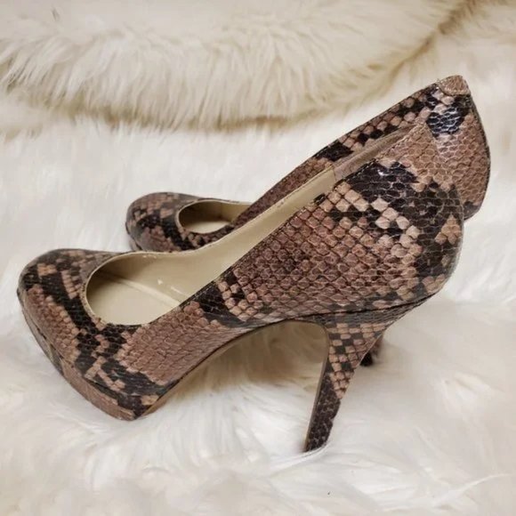 Nine West Tan & Black Hope Float Snake Print Platform Heels SZ 7.5M - Picture 5 of 10